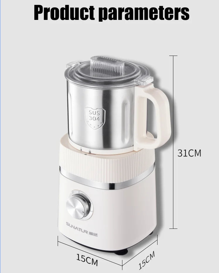 SUNATUR 500W Electric Food Grinder – 800ml Stainless Steel Grinding Cup with 4 Blades
