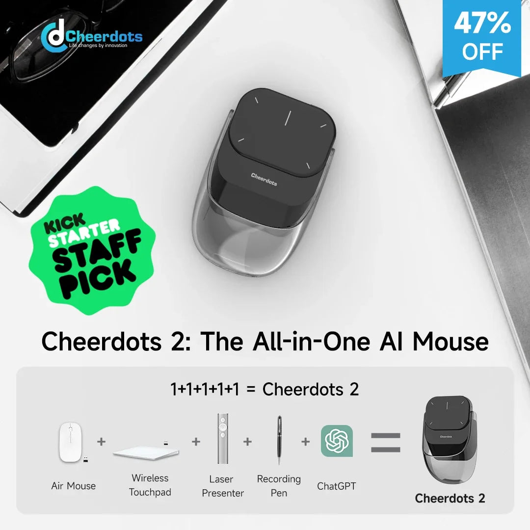 Ostar Yeah Cheerdots 2 AI Air Mouse – Bluetooth Wireless Presentation Remote with AI Recording & ChatGPT