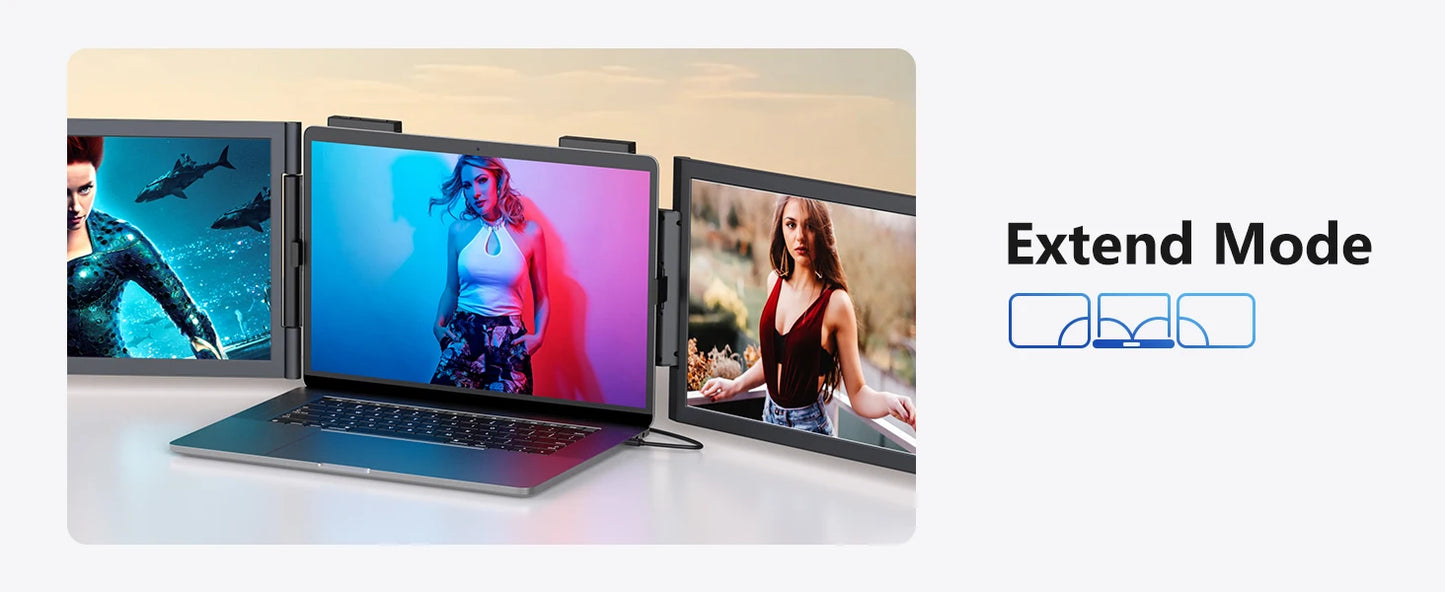 Amoudo 14″ Triple Screen Laptop Extender IPS Monitor | FHD 1920×1080 | USB-C Plug & Play | Portable Dual Screen