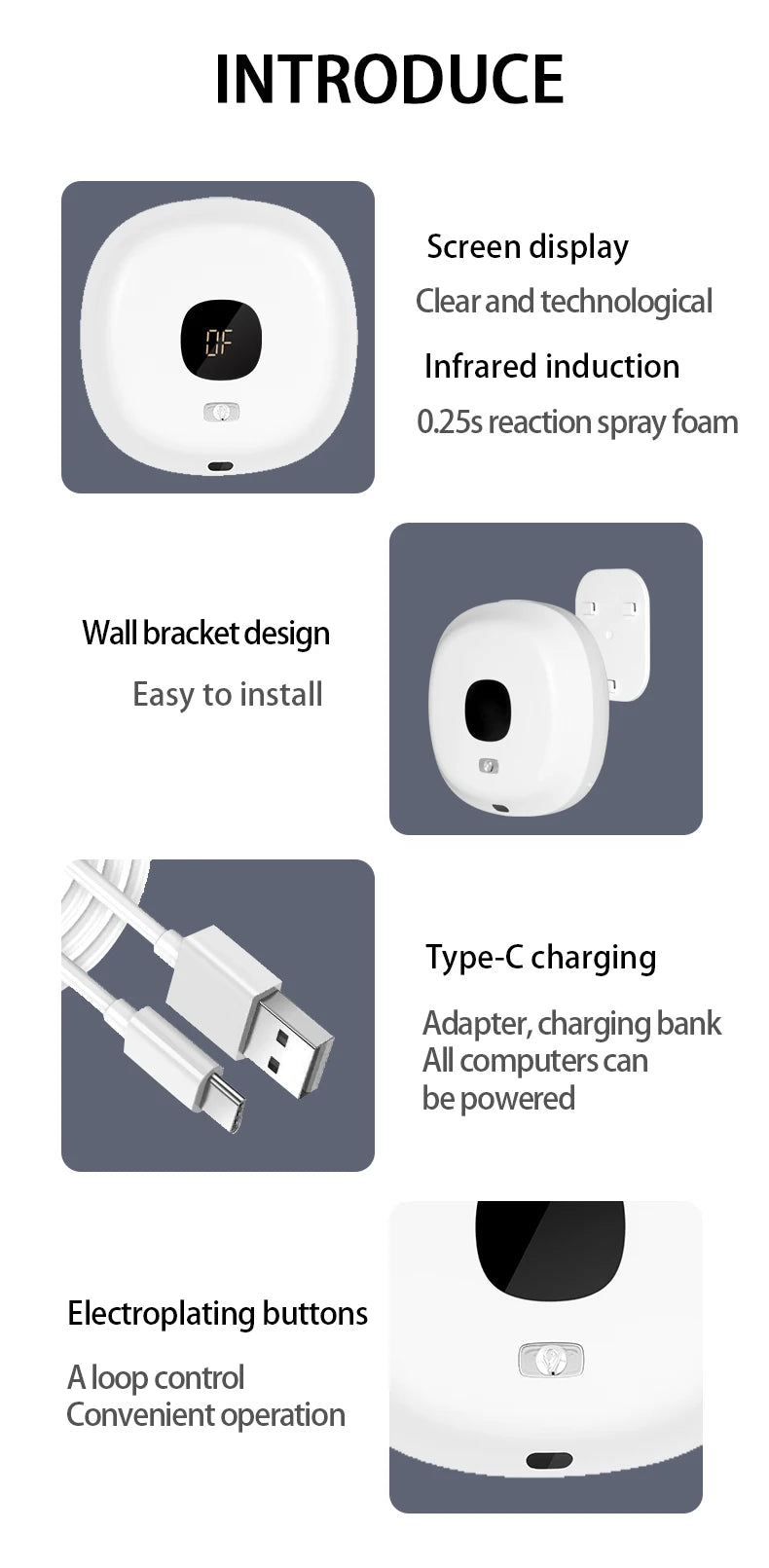BALASHOV Automatic Foam Soap Dispenser – Touchless Wall-Mounted USB Rechargeable (S1)