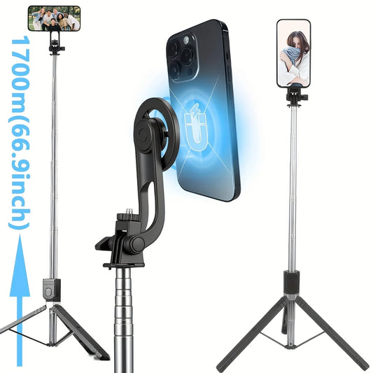 Magnetic Bluetooth Selfie Stick Tripod – 1.7m Quick-Release Stand