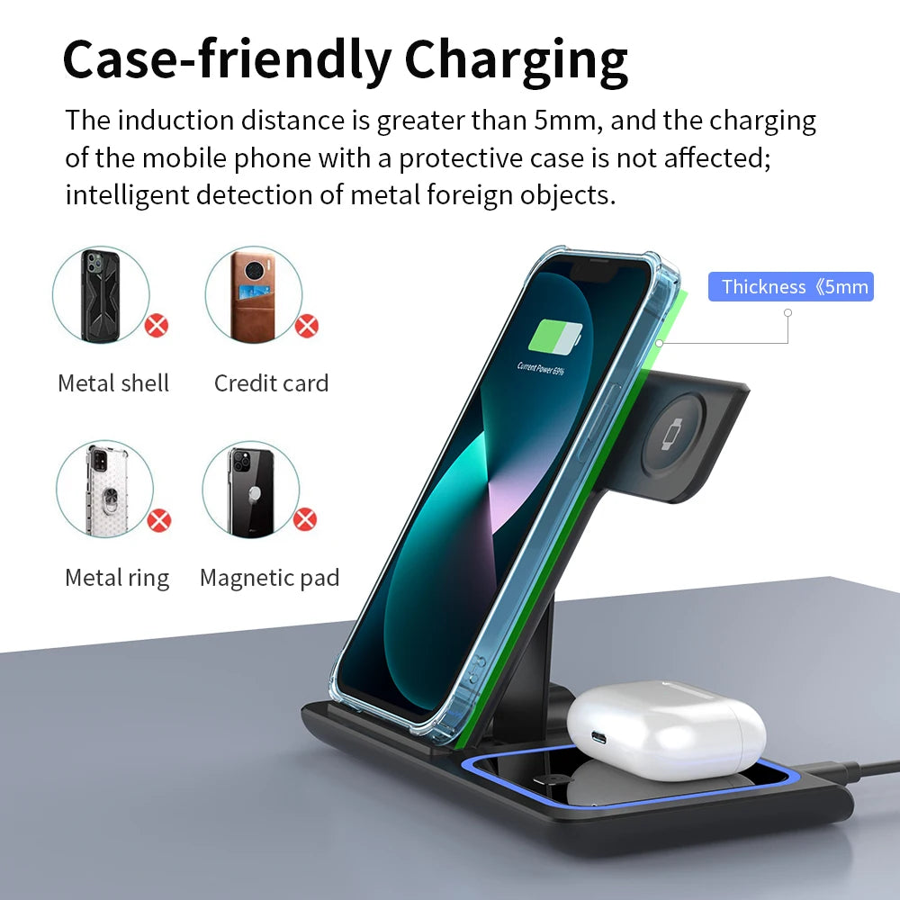3-in-1 Foldable Fast Wireless Charger for iPhone, Watch & AirPods