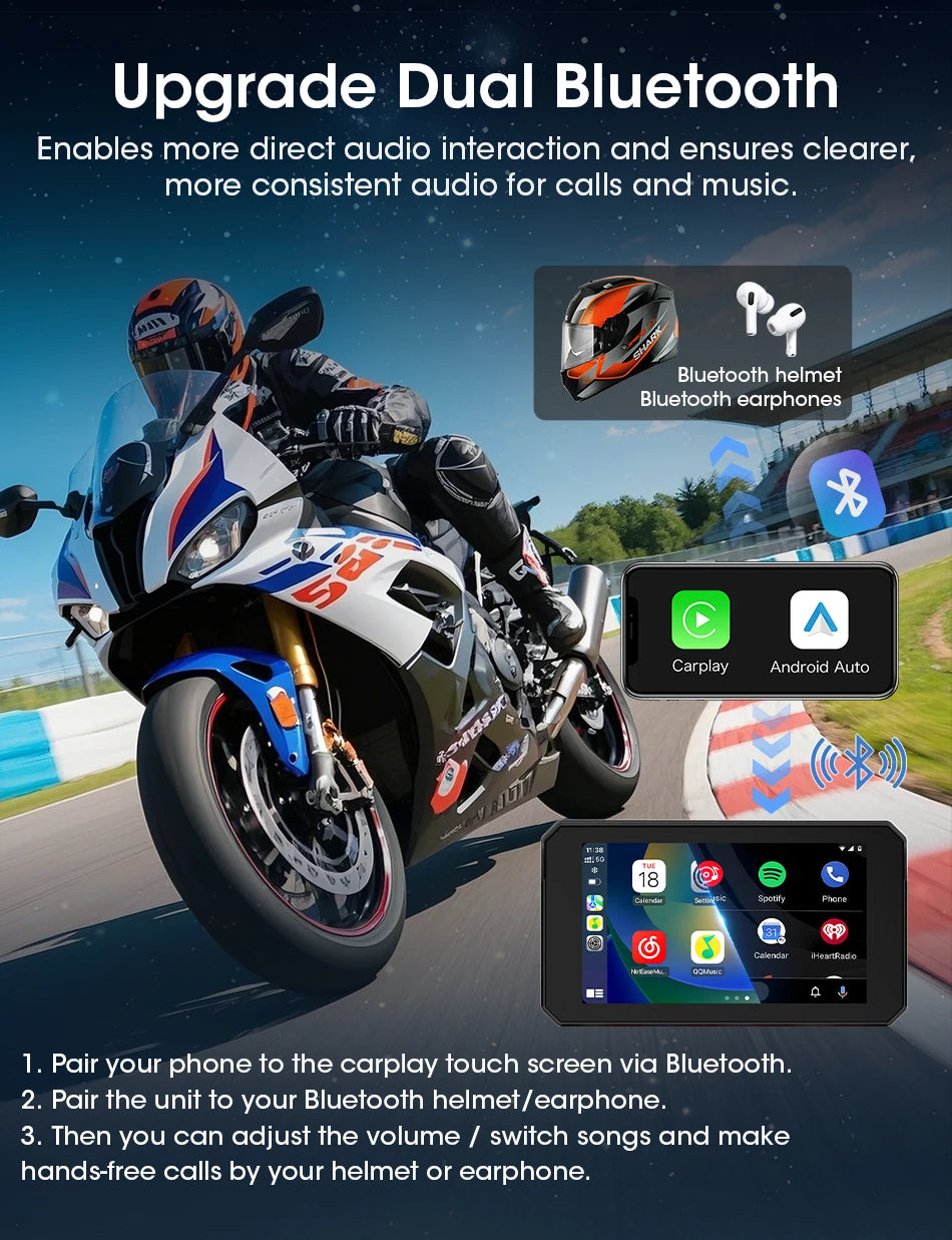 Jansite 5” IPX7 Motorcycle / Car Smart Display – Wireless CarPlay, Android Auto & MirrorLink