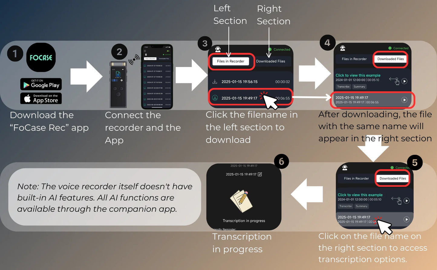 AI Voice Recorder 64GB – 30H Battery, WAV Audio, App-Powered Transcription