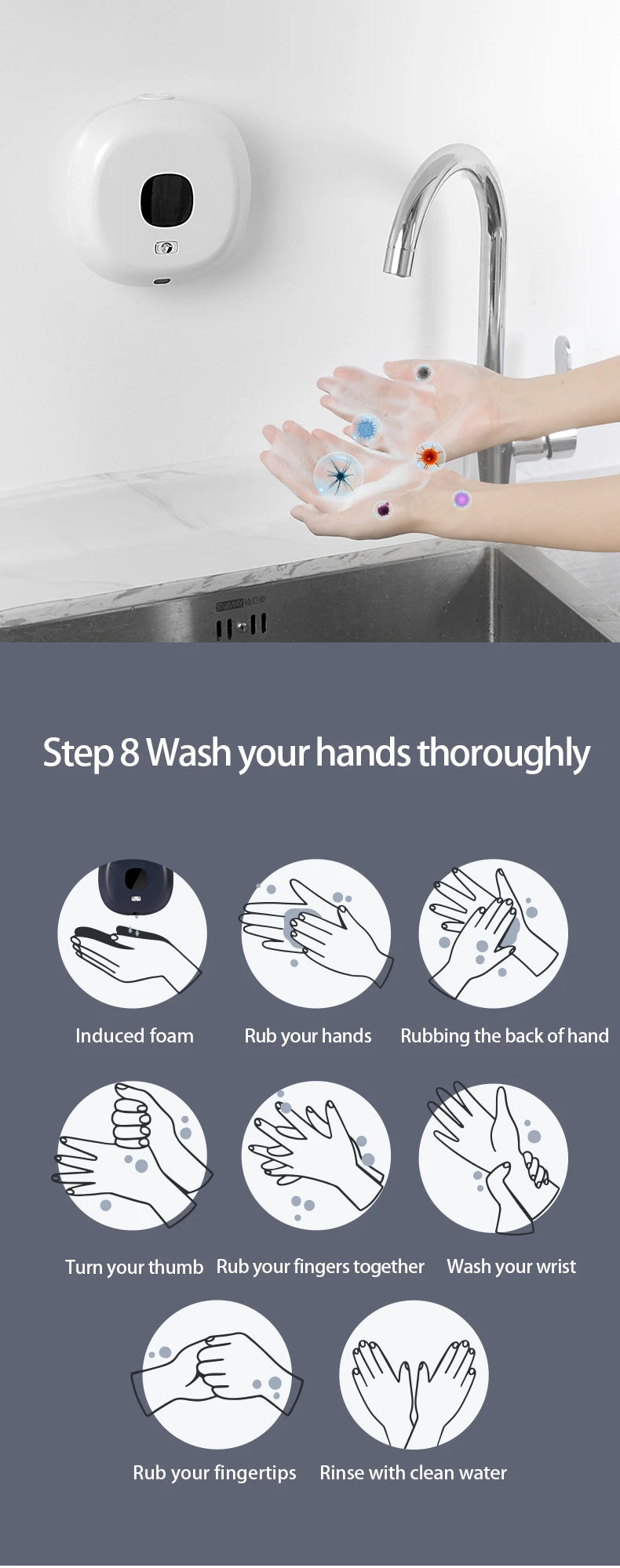 BALASHOV Automatic Foam Soap Dispenser – Touchless Wall-Mounted USB Rechargeable (S1)