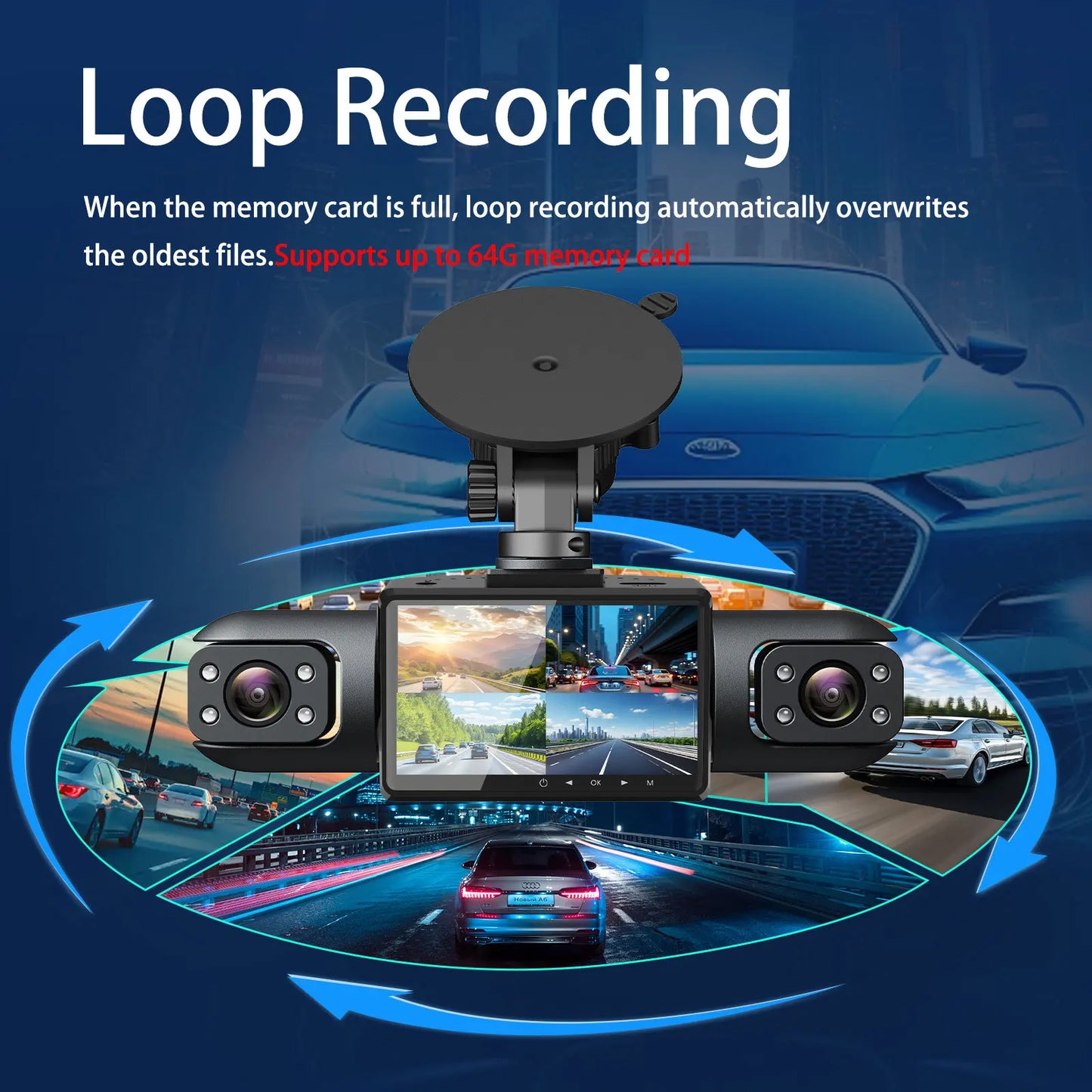 Baideluo 360° 4-Camera Dash Cam – Full Coverage Parking Guard & Night Vision DVR