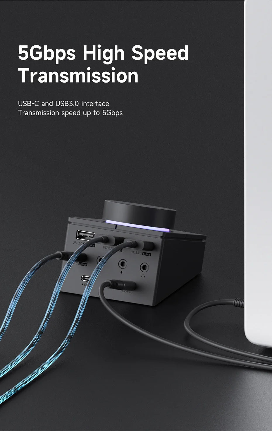 8-Port USB-C Hub for Laptop – HDMI + DP 4K, Ethernet, Card Reader & Audio Control