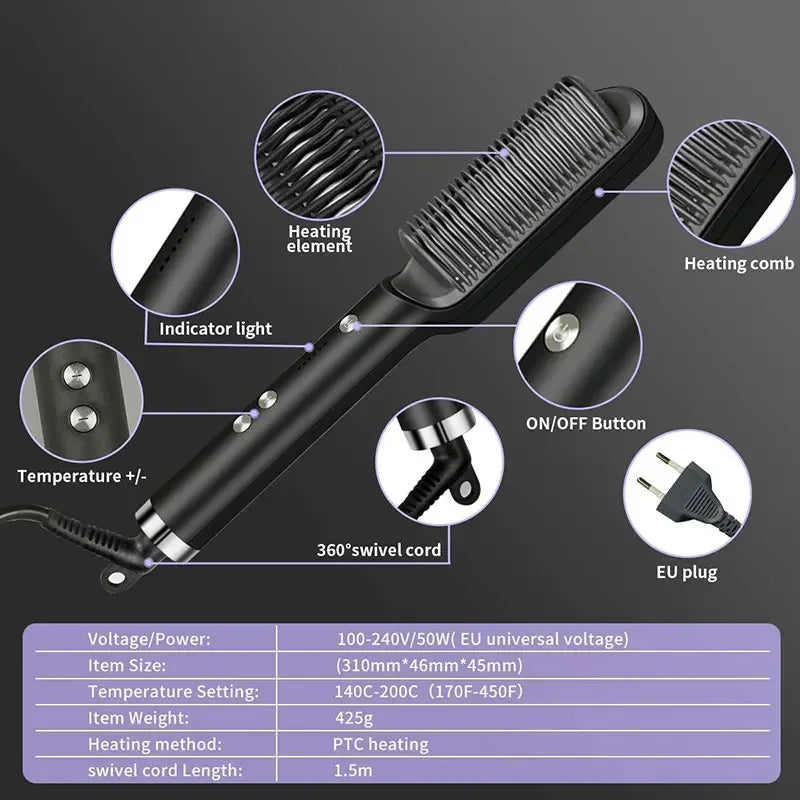 Thermostatic Hair Straightener Comb – 3-Minute Fast Styling Ionic Hot Brush