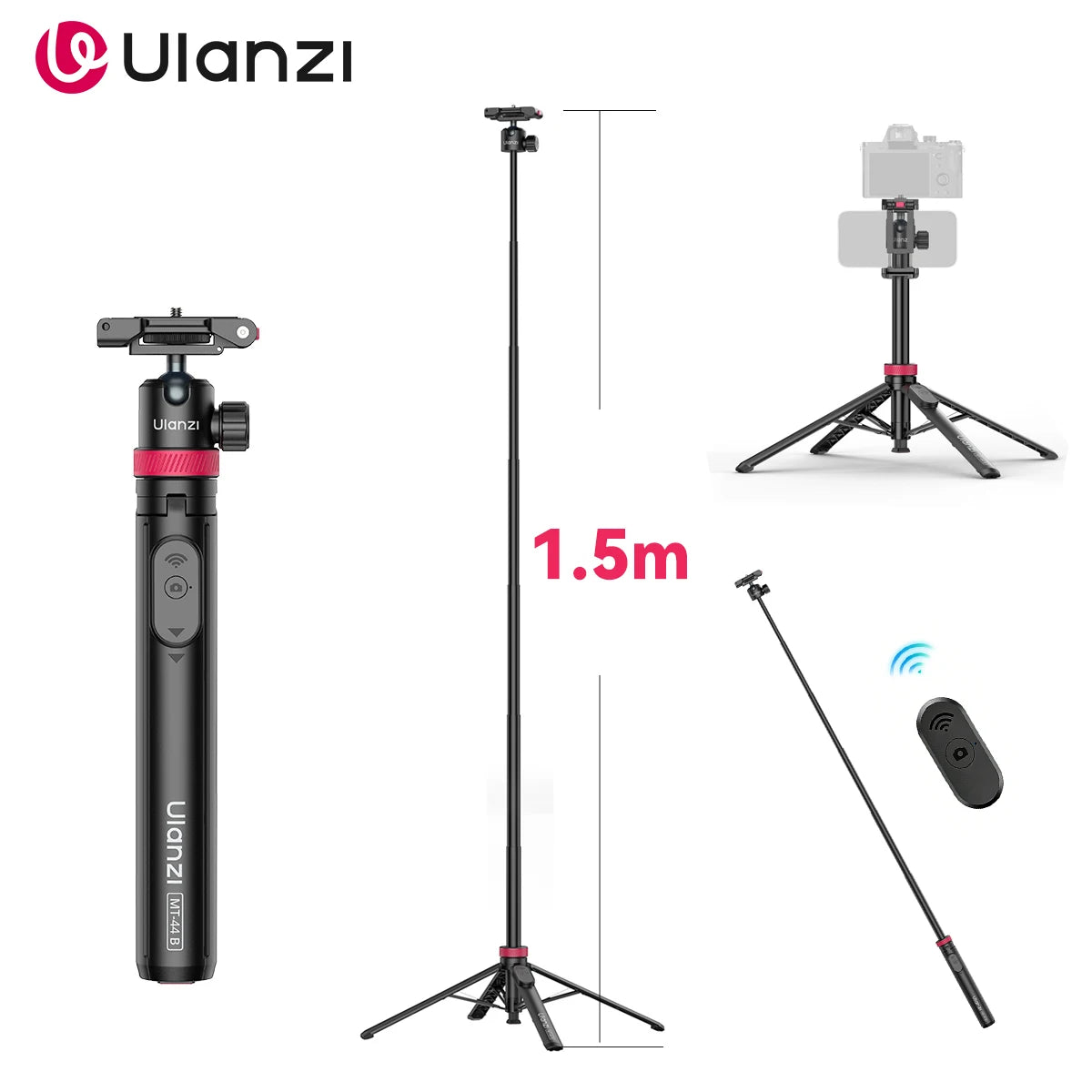 MT-44 B Auto-Deploy Tripod Pole – 1.5m with Bluetooth Remote