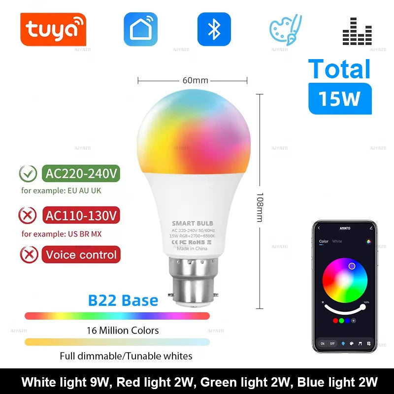 Moreins Smart LED Globe Bulb | Bluetooth RGB Light, Music Sync, 15W / 18W