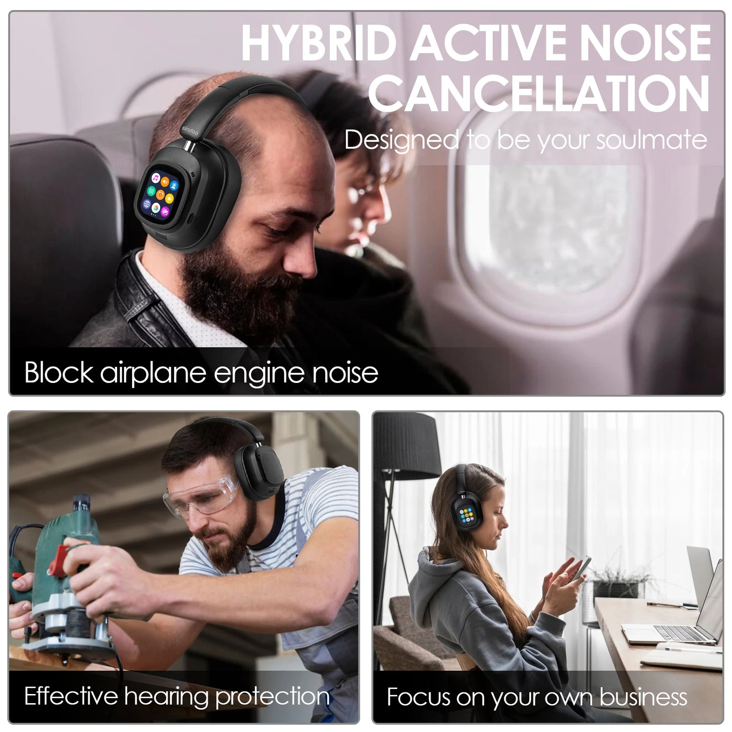 JH-ANC930PLUS Hybrid ANC Bluetooth Headphones – Touch Screen, 70H Playtime