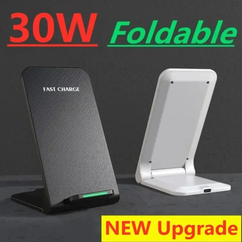 VIKEFON Fast Wireless Charger Stand 30W with Dual-Coil & Foldable Design