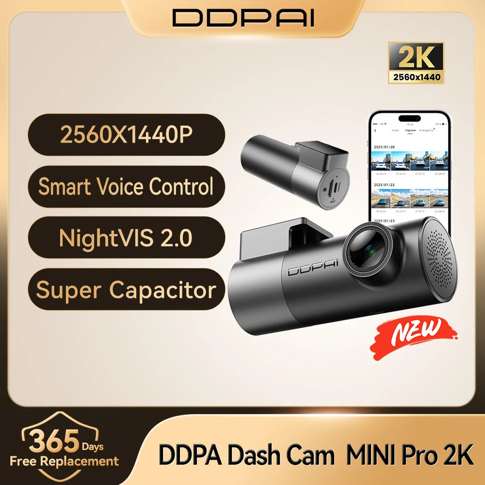 DDPAI Mini Pro 2K Dash Cam – 1440P WiFi Car DVR with Night Vision & Parking Monitor
