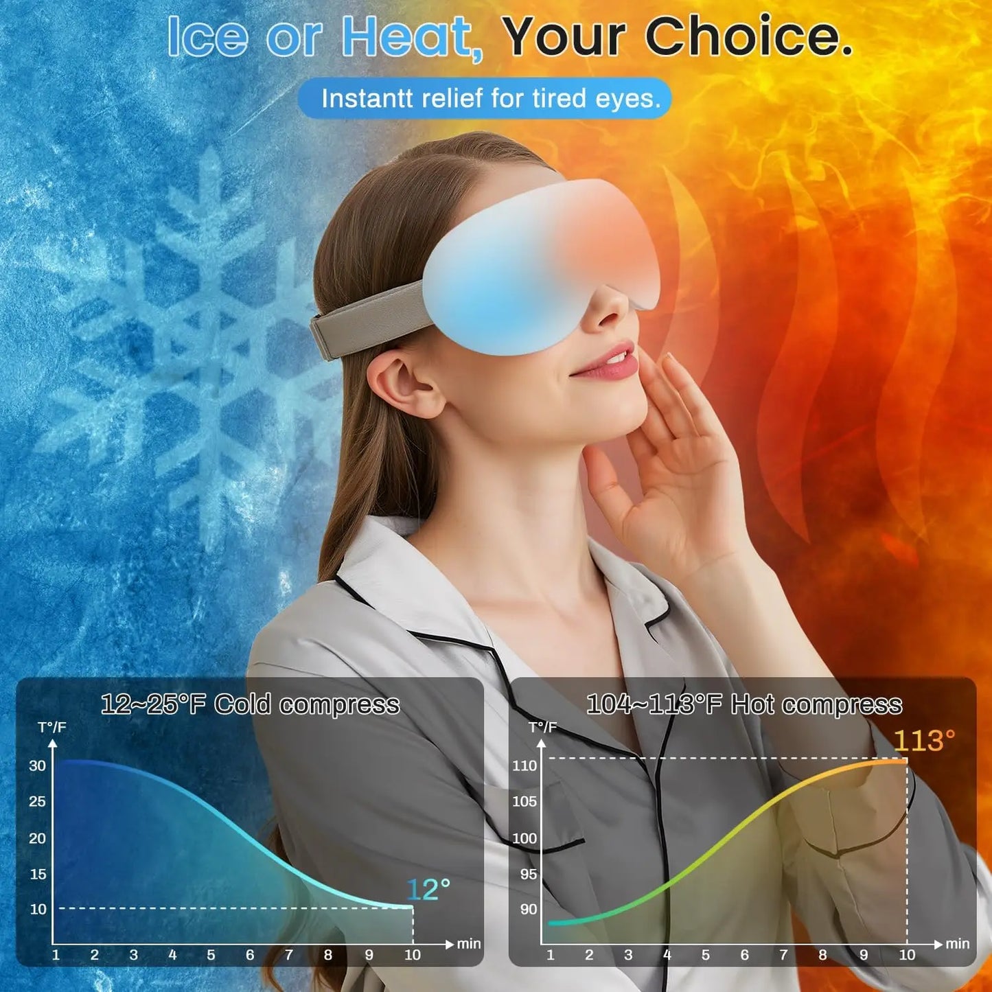 VIMYSHOW Heat & Cool Eye Massager – 12 Node Acupressure with Bluetooth Music