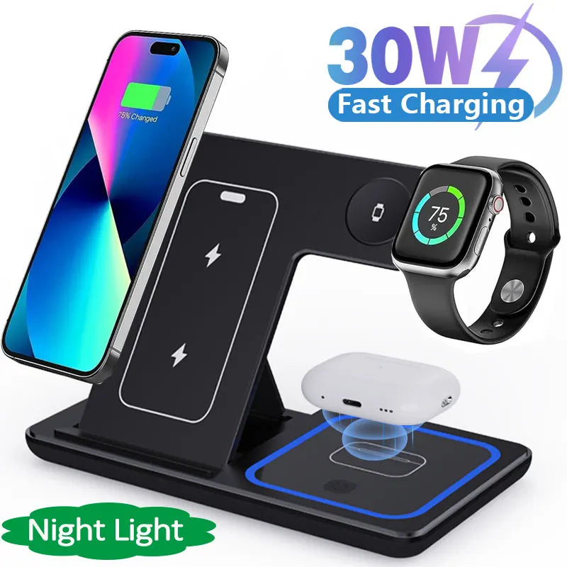 3-in-1 Foldable Fast Wireless Charger for iPhone, Watch & AirPods