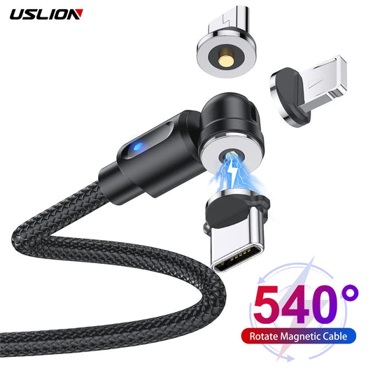 3-in-1 Magnetic USB Cable – 540° Rotation, Strong Magnet, 2.4A Charging