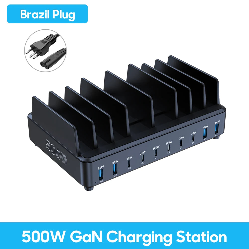 500W GaN Desktop Charging Station – 7 USB-C + 4 USB-A PD Fast Charger for Phones & Laptops