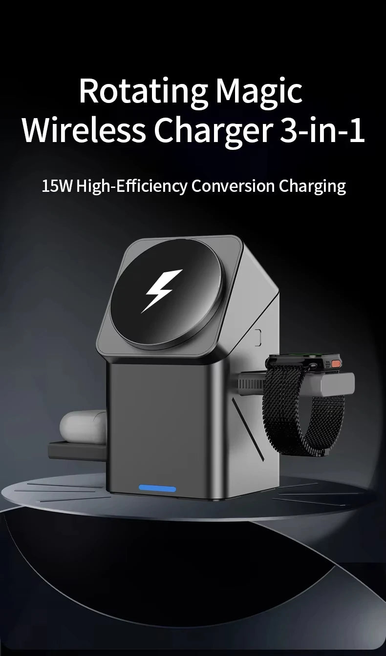 3-in-1 Magnetic Qi Wireless Charger Stand for iPhone Watch AirPods