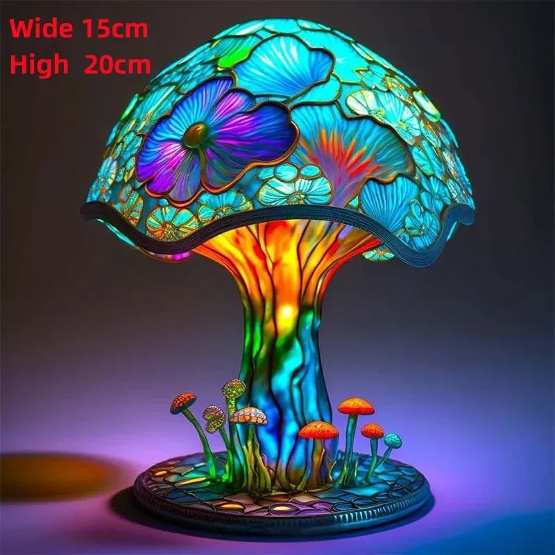 Creative Stained Glass Mushroom Table Lamp | Colorful Atmosphere Bedside Light