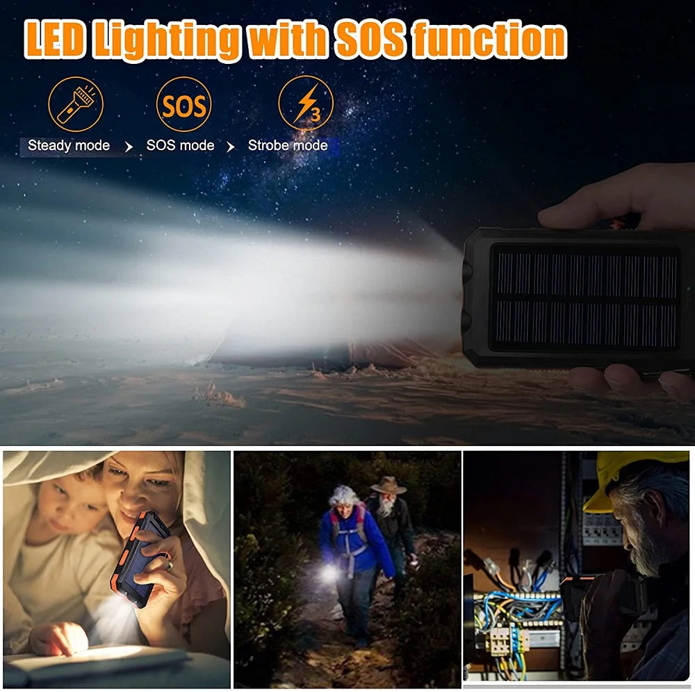 Solar Power Bank with LED Torch & Compass – Outdoor Emergency Charger (20W)