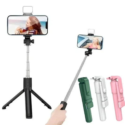 Compact Selfie Stick Tripod – Stainless Steel, Fill Light & Bluetooth Control