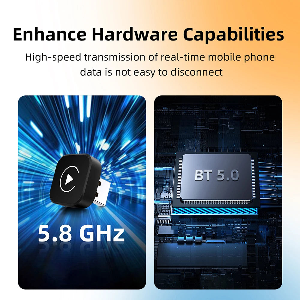 LEXXSON Ultra-Mini 2-in-1 Wireless CarPlay & Android Auto Adapter – 5.8GHz Plug & Play