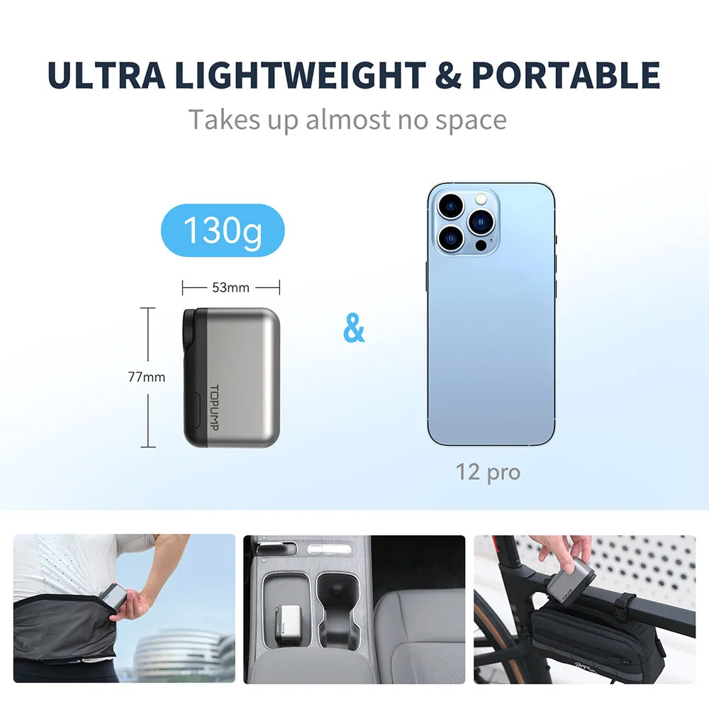 TOPUMP Mini Electric Bike Tire Inflator 110PSI Cordless Air Pump with Digital Display & Memory Pressure Setting