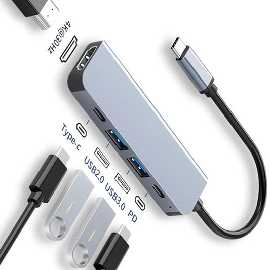 USB-C Hub to 4K HDMI Adapter – 5-in-1 Type-C Dock with PD Charging & Card Reader