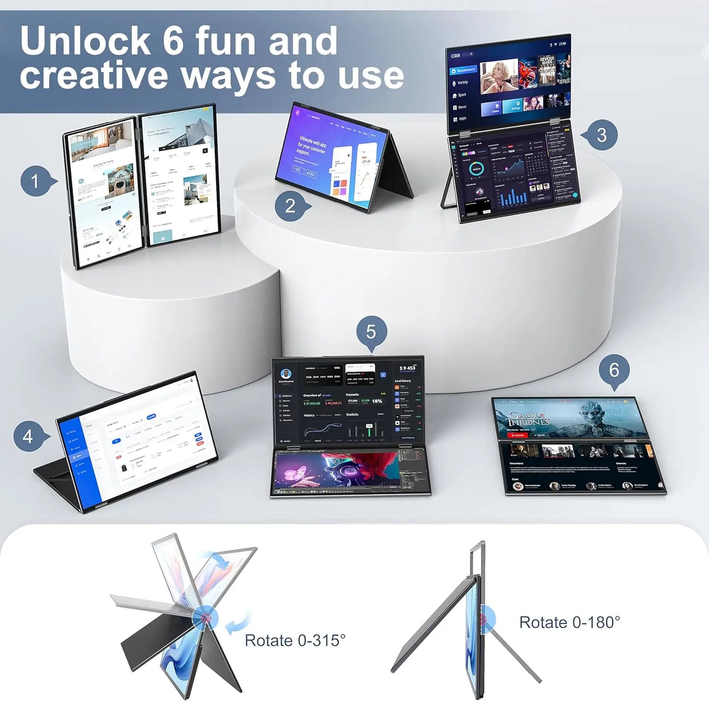 15.6″ Folding Dual Monitor | FHD IPS 1080P | USB-C Portable Display | Built-in Speakers