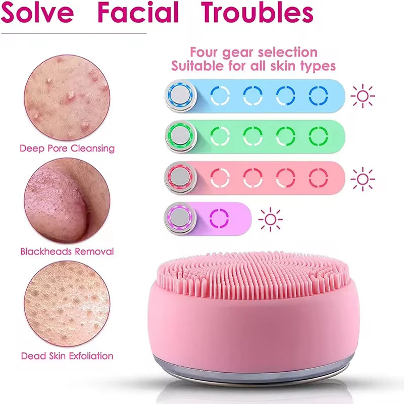 MIKO NICE 2-in-1 Ultrasonic Facial Cleanser – USB Rechargeable IPX7 Silicone Brush