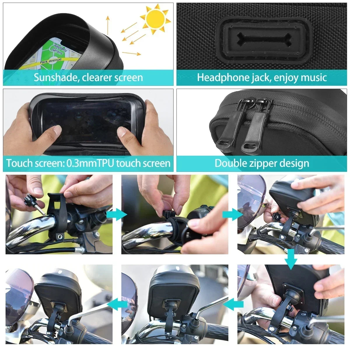 Handlebar Phone Holder Bag – Touch Screen Bike & Motorcycle Mount