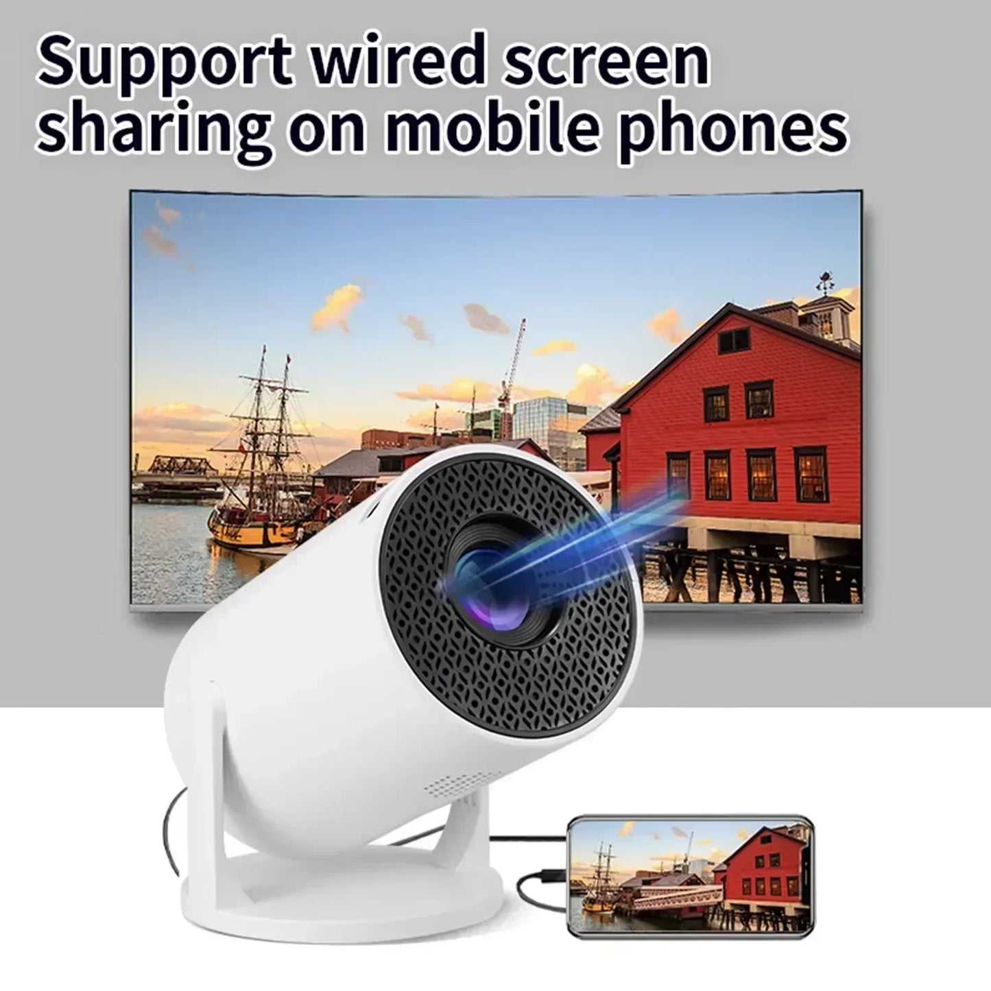 Mini Android Projector – 1080P Support, 8000 Lumens, Portable Home Theater