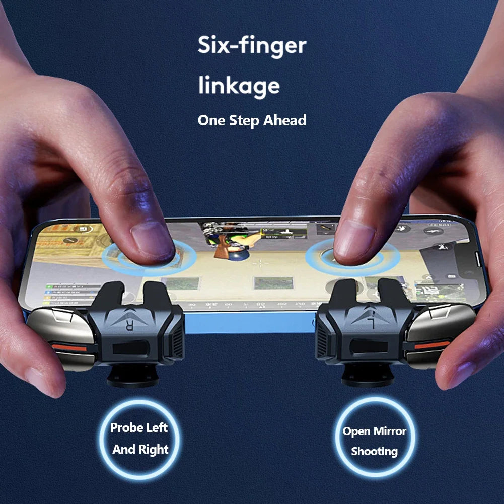 6-Finger Mobile Gaming Trigger Kit – PUBG Physical Buttons + Finger Sleeves for iOS & Android