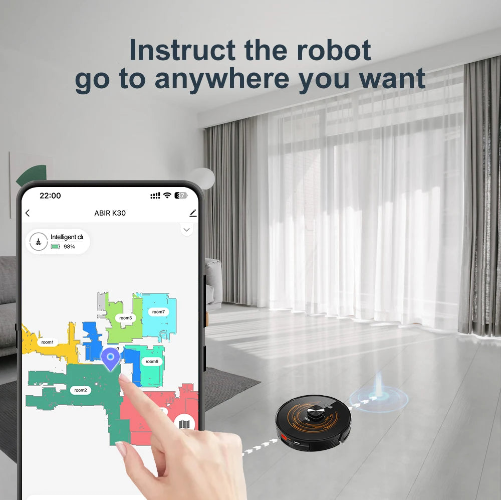 ABIR K30 Robot Vacuum Cleaner – 6500Pa LiDAR Smart Mapping, Self-Empty Station & Mop