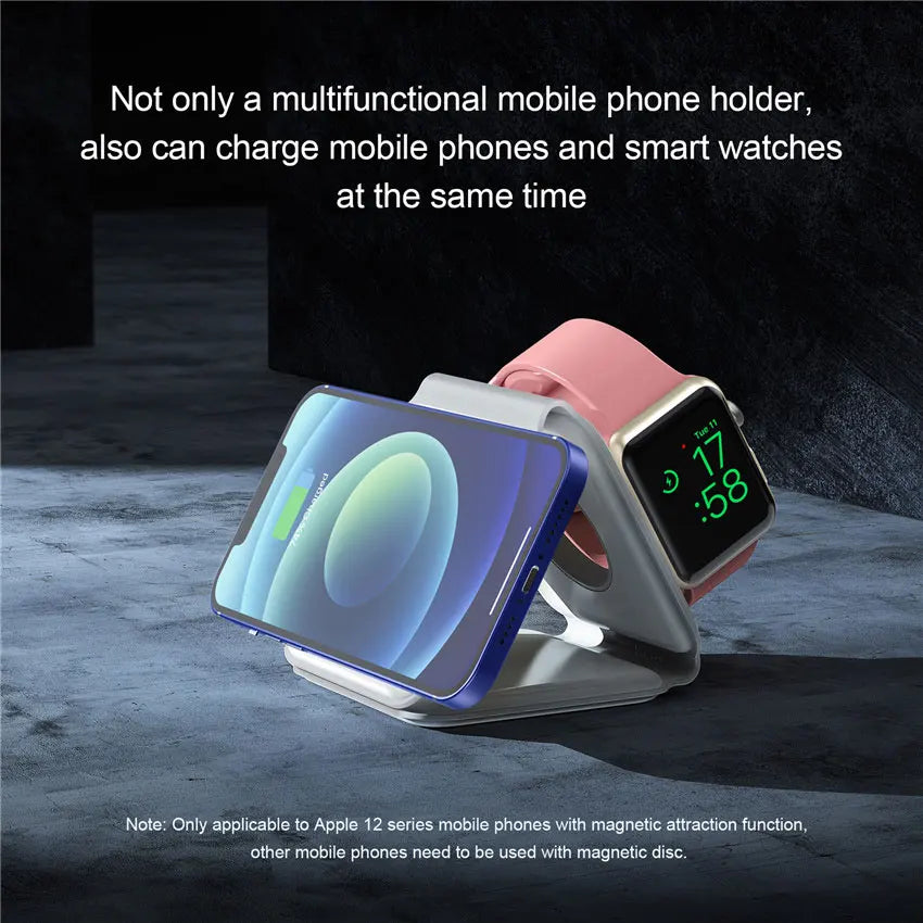 VIKEFON 3-in-1 Magnetic Wireless Charger 15W | Foldable Fast Charging Stand for iPhone, Apple Watch & AirPods