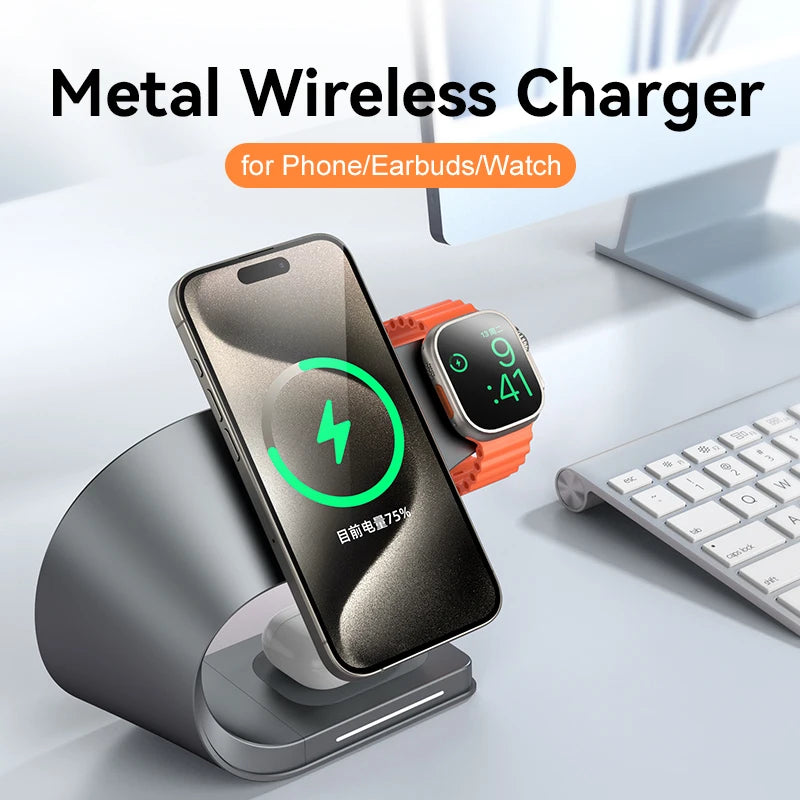 4-in-1 Metal Magnetic Wireless Charger 15W for iPhone, Watch & AirPods