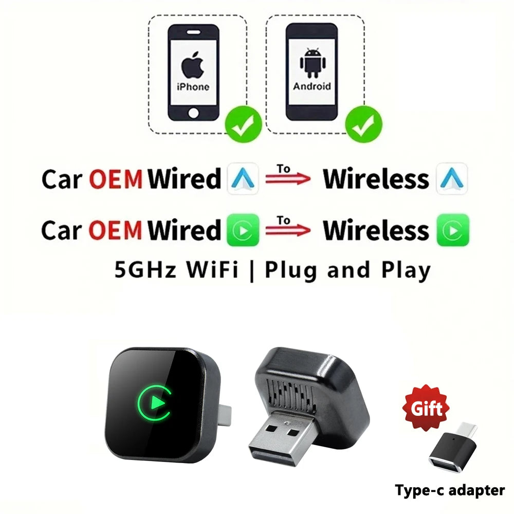 EKIY Wireless CarPlay & Android Auto Adapter – 2-in-1 Wired-to-Wireless USB Smart Dongle with OTA Updates