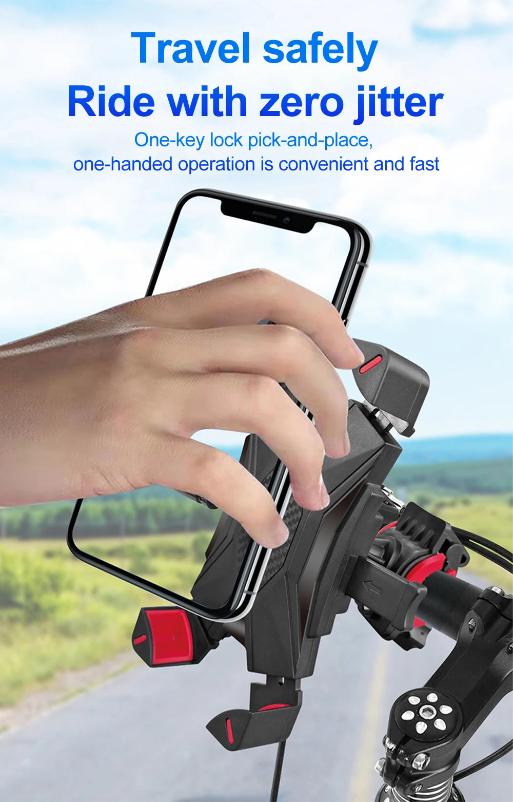 HONGDAK 360° Bicycle Phone Holder – One-Hand Lock Shockproof Mount (4.7–7.2″)