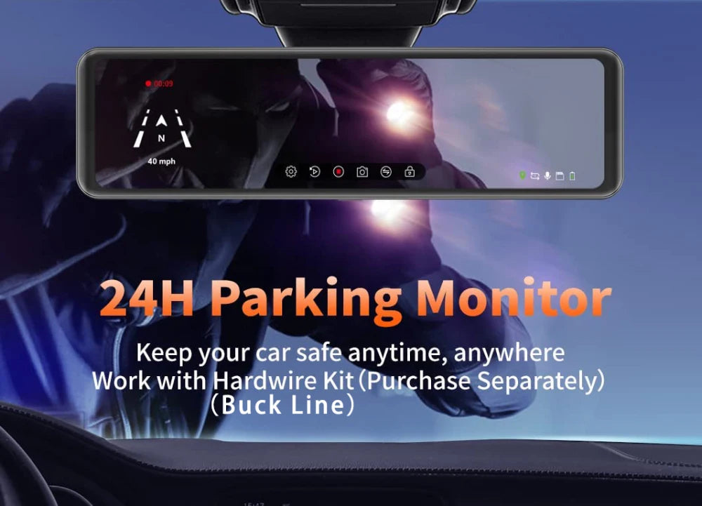 11.26” 4K Rearview Mirror DVR | CarPlay, Android Auto, GPS Ready