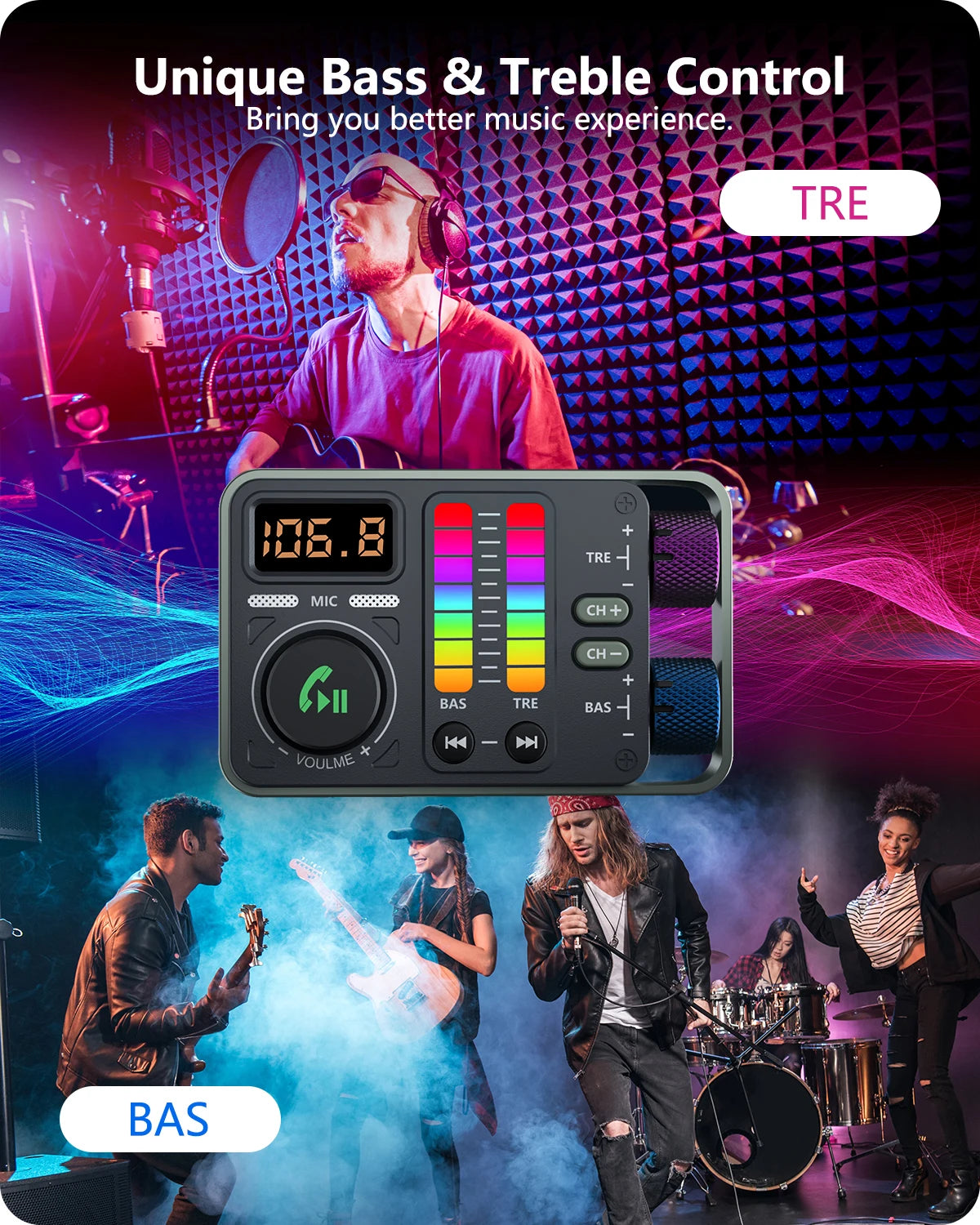 ENCENT MT03 Bluetooth FM Transmitter – PD 20W & QC3.0 43W Fast Car Charger, Dual Mic Hands-Free, Music Streaming