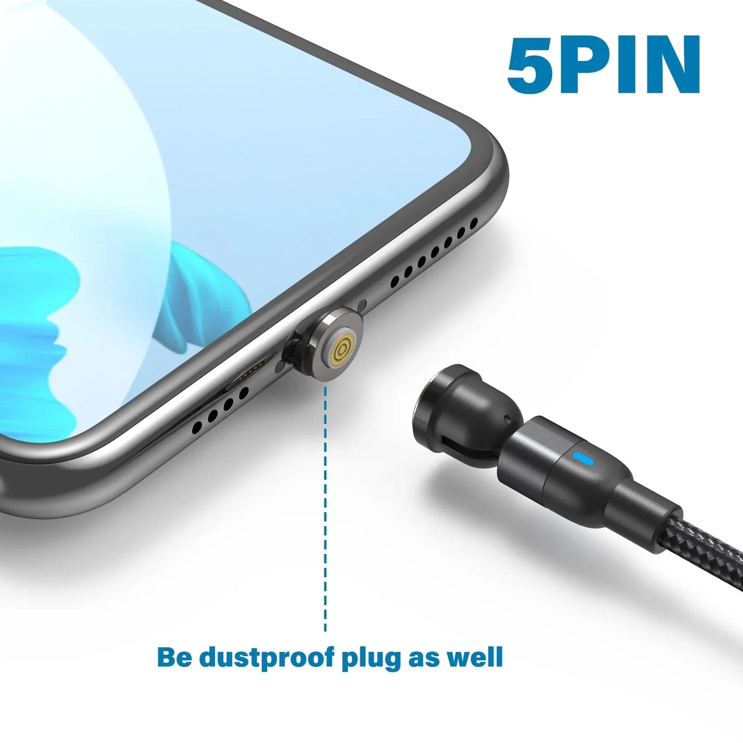 5PCS Magnetic Cable Plug Set – 7-Pin Fast Charging Adapter Tips (Lightning / Type-C / Micro USB)