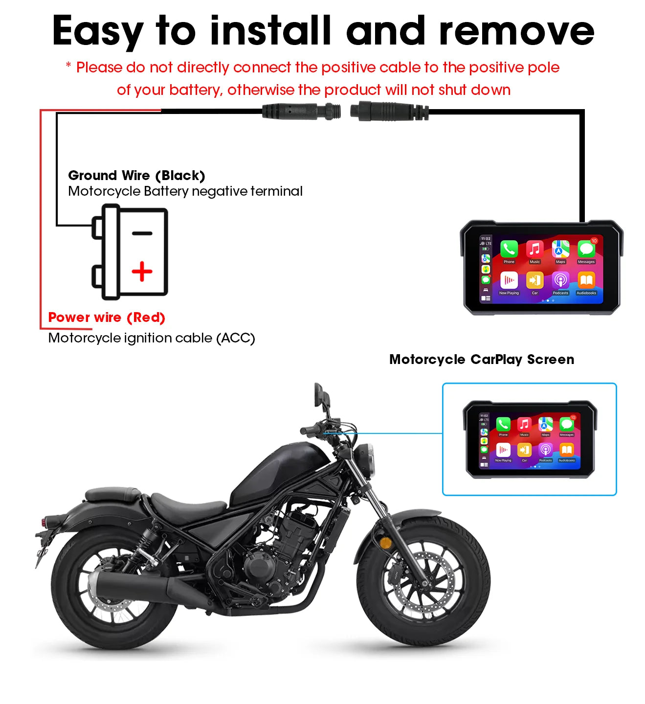 Jansite Portable Motorcycle CarPlay Screen – Dual Bluetooth, WiFi, IPX7 Waterproof