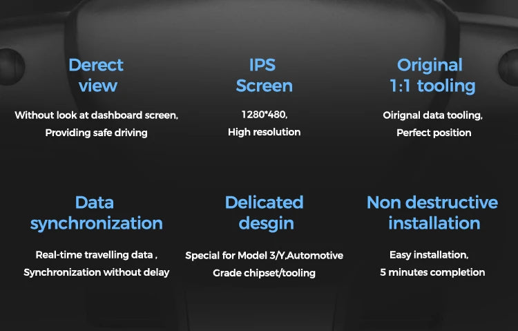 KWHUD 6.8″ Tesla Instrument Cluster HUD – HD IPS Dashboard Display for Model 3 & Model Y (2019–2022)