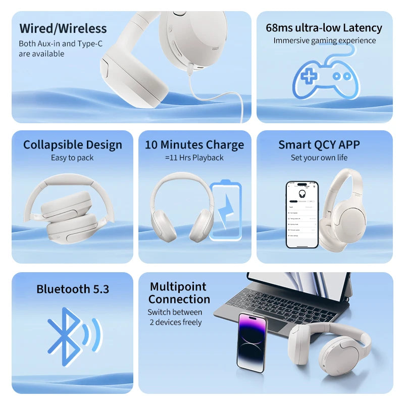 H3 Lite ANC Wireless Headphones – 60H Battery, Bluetooth 5.3, Dual-Device
