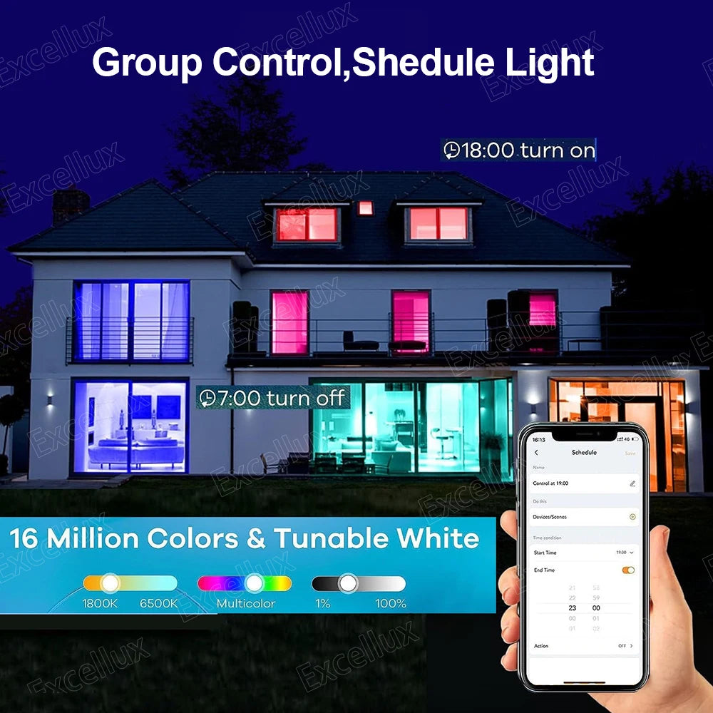 Excellux Smart WiFi LED Bulb E27 | 16 Million Colours, App & Voice Control