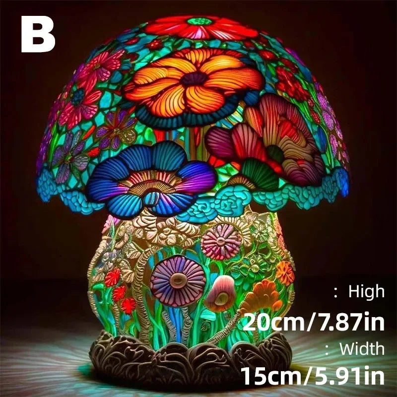 Creative Stained Glass Mushroom Table Lamp | Colorful Atmosphere Bedside Light