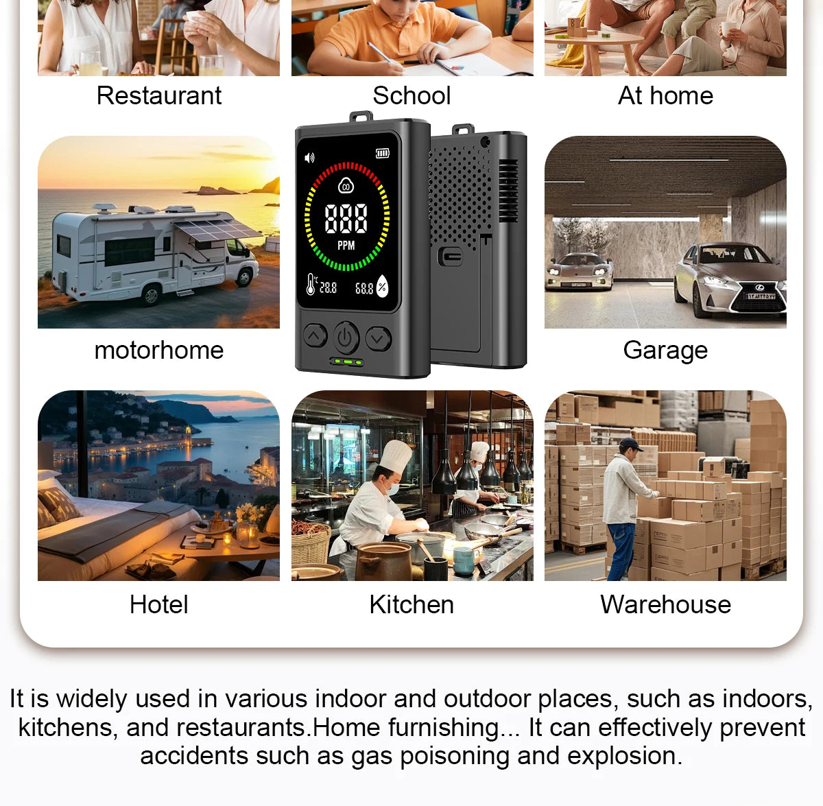 Portable Carbon Monoxide Detector with LCD Display, 85dB Alarm, Temp & Humidity Monitor, USB-C Rechargeable