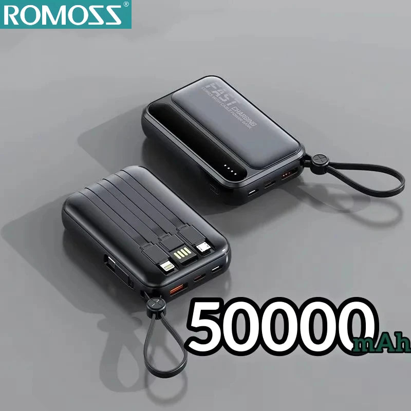 High-Capacity Power Bank 120W – Built-in 4 Cables, Digital Display (10000mAh / 30000mAh / 50000mAh)