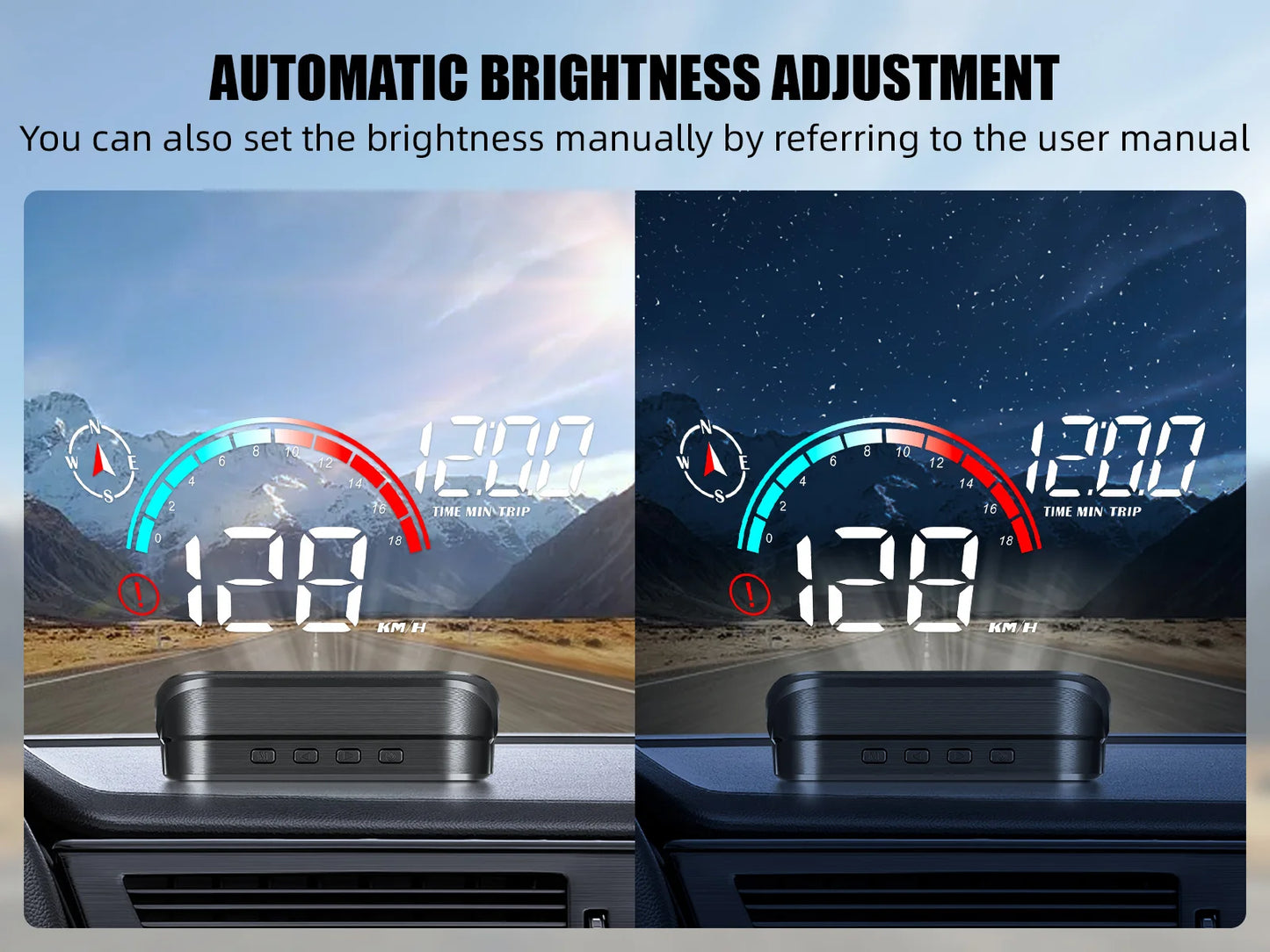 RYSJM Dual-Mode GPS & OBD Car Head-Up Display – Speed HUD with Compass, Large Font & Overspeed Alarm (Universal Fit