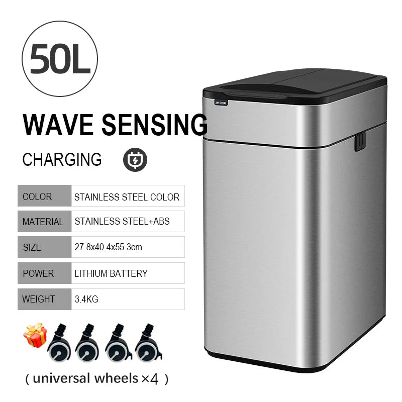 mart Stainless Steel Trash Can 20–60L – Touchless Sensor Kitchen Bin with Wheels